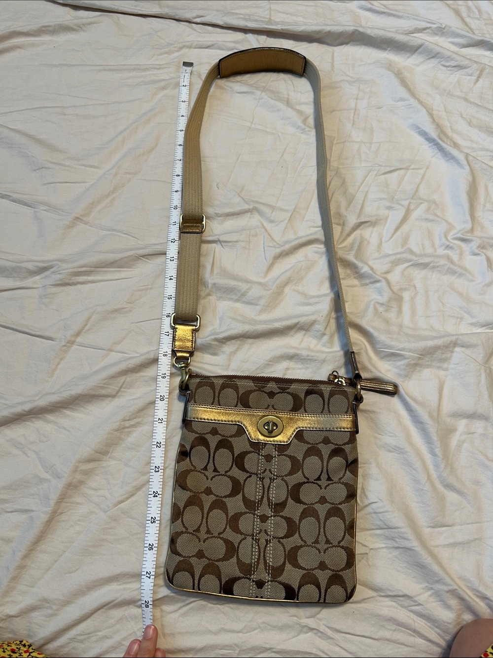 Coach Tan/Brown Signature Sateen Leather Crossbody Bag - Picture 11 of 11
